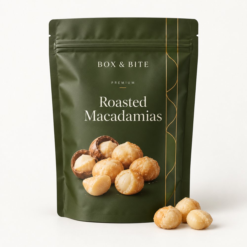 Roasted Macadamias — BOX & BITE snack pouch