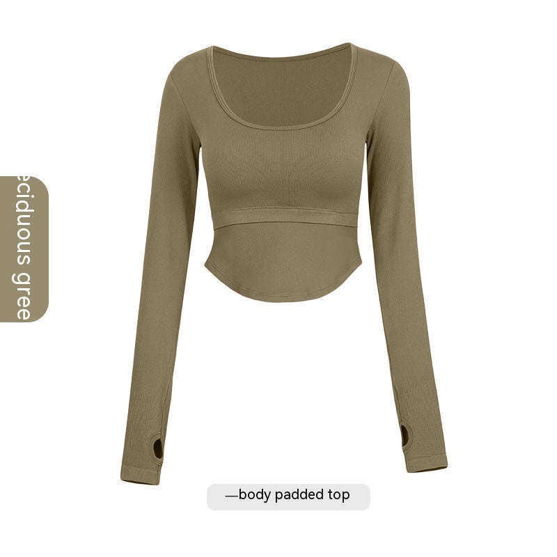 Thread Fitted Yoga Clothes Long Sleeve Women's One-piece With Chest Pad Skinny Slimming Fitness Sports Top