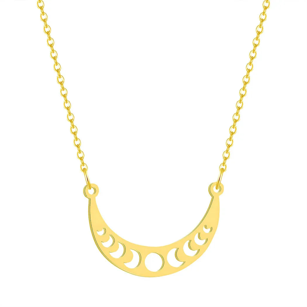 Celestial Gold Necklace – Phases of the Moon Pendant