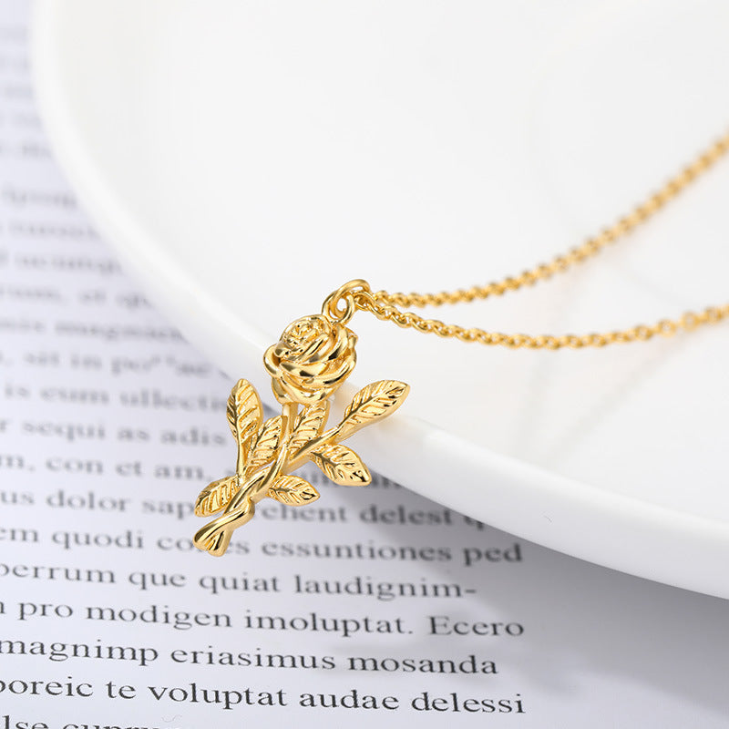 Three-dimensional Rose Necklace Stainless Steel Necklace