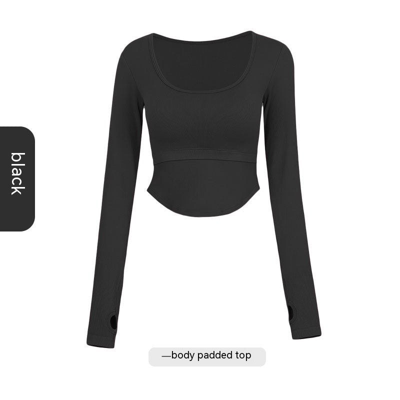 Thread Fitted Yoga Clothes Long Sleeve Women's One-piece With Chest Pad Skinny Slimming Fitness Sports Top