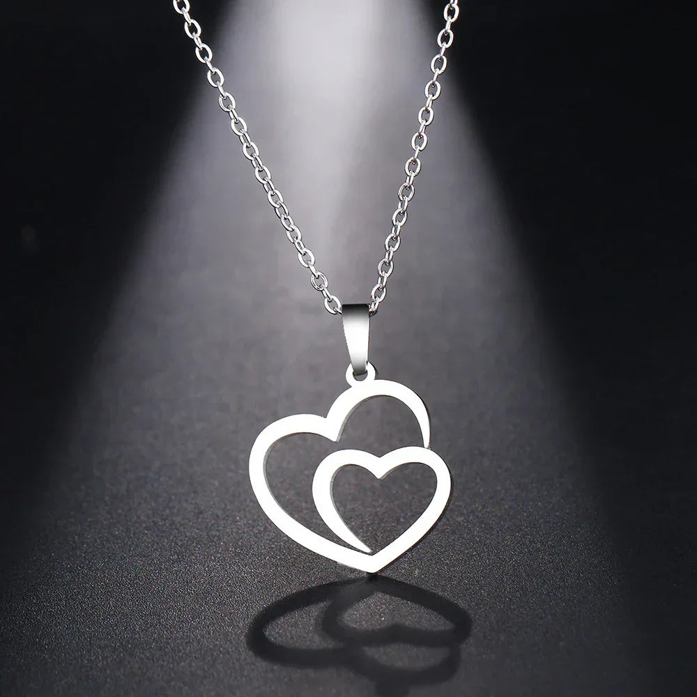 Double peach heart necklace couple necklace