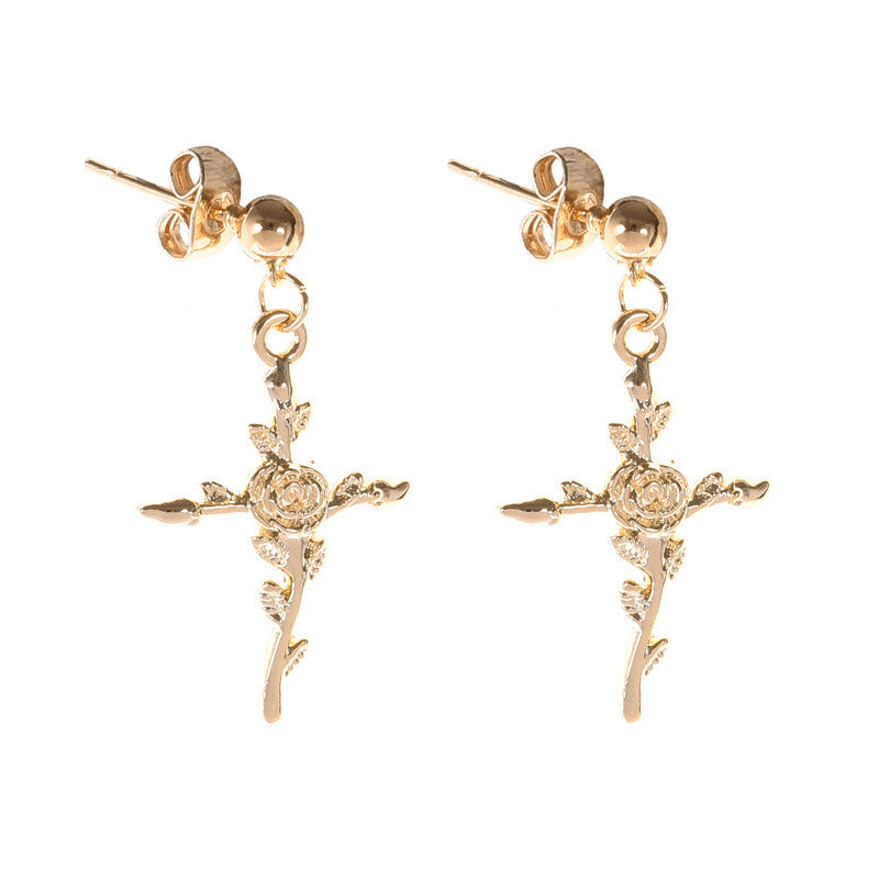 Alloy Rose Cross Pendant Necklace Earrings Earrings Necklace