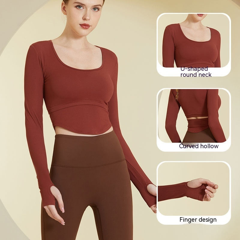 Thread Fitted Yoga Clothes Long Sleeve Women's One-piece With Chest Pad Skinny Slimming Fitness Sports Top