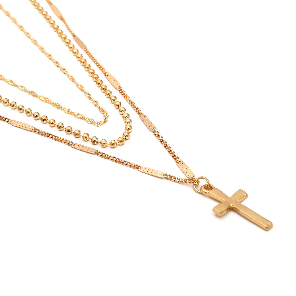 Gold Multi-Layer Necklace with Cross Pendant – Chic & Timeless Look
