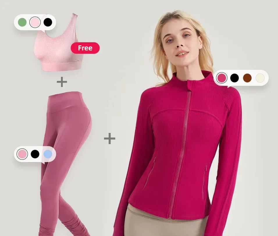 Complete Yoga Look: Jacket + Pants + Free Sports Bra