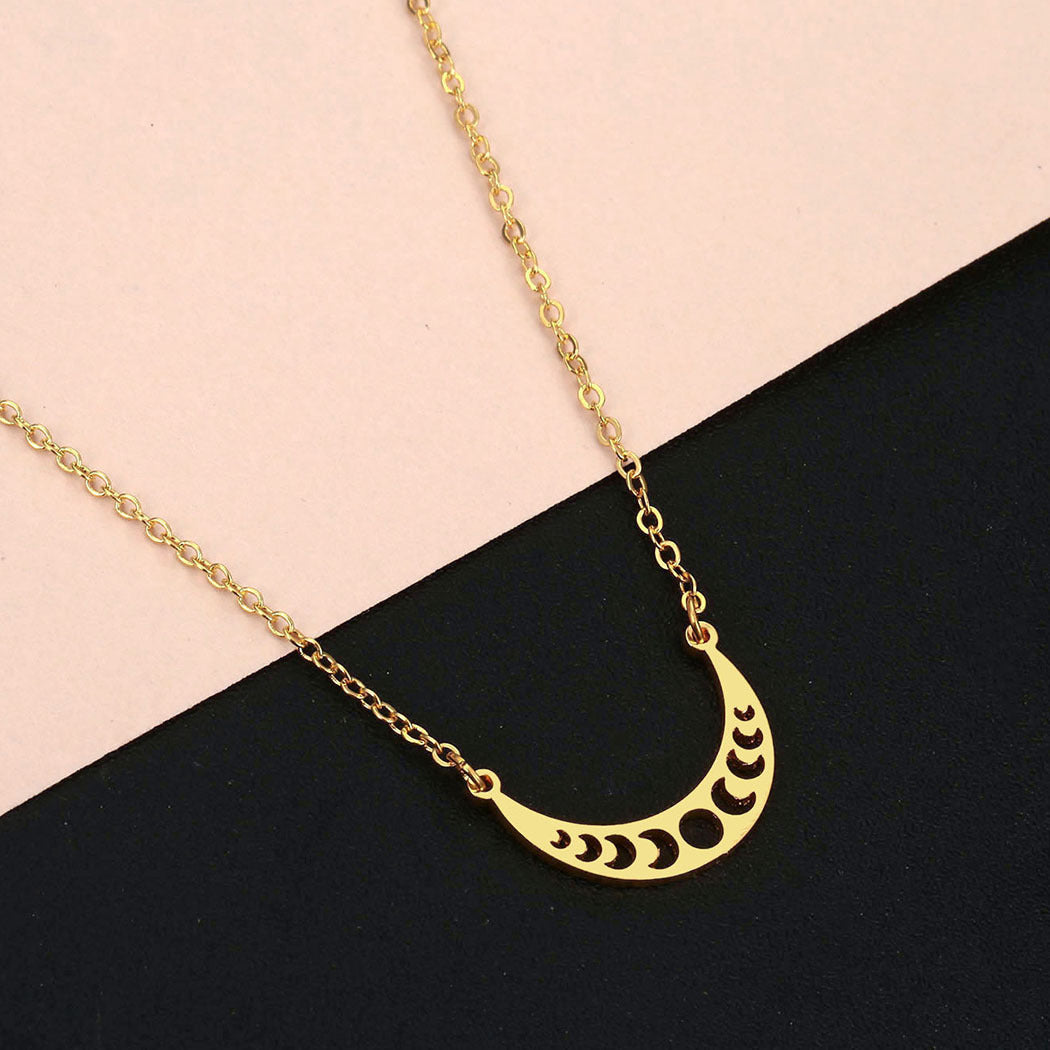 Celestial Gold Necklace – Phases of the Moon Pendant