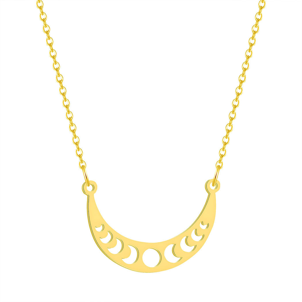 Celestial Gold Necklace – Phases of the Moon Pendant