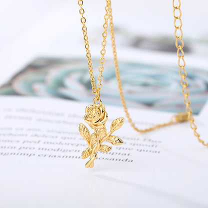 Three-dimensional Rose Necklace Stainless Steel Necklace