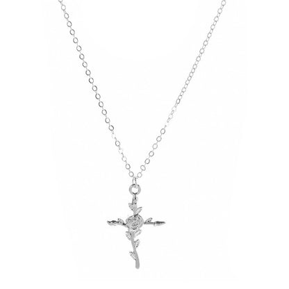 Alloy Rose Cross Pendant Necklace Earrings Earrings Necklace