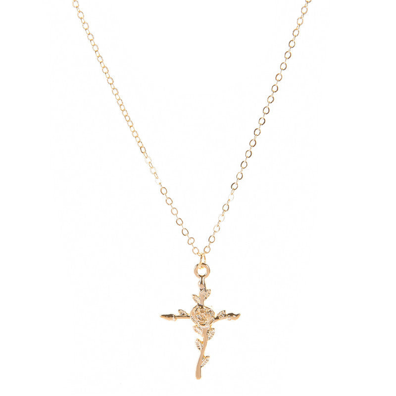Alloy Rose Cross Pendant Necklace Earrings Earrings Necklace