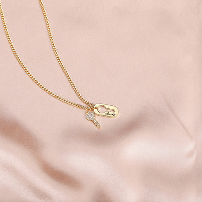 Lucky Key & Keyhole Necklace – Gold Chain with Rhinestone Details