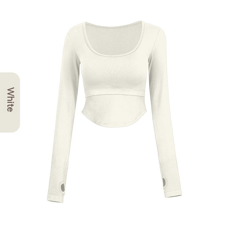 Thread Fitted Yoga Clothes Long Sleeve Women's One-piece With Chest Pad Skinny Slimming Fitness Sports Top