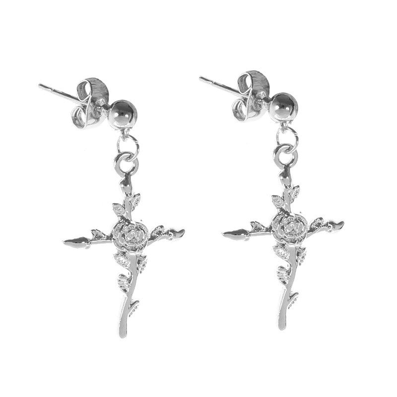 Alloy Rose Cross Pendant Necklace Earrings Earrings Necklace