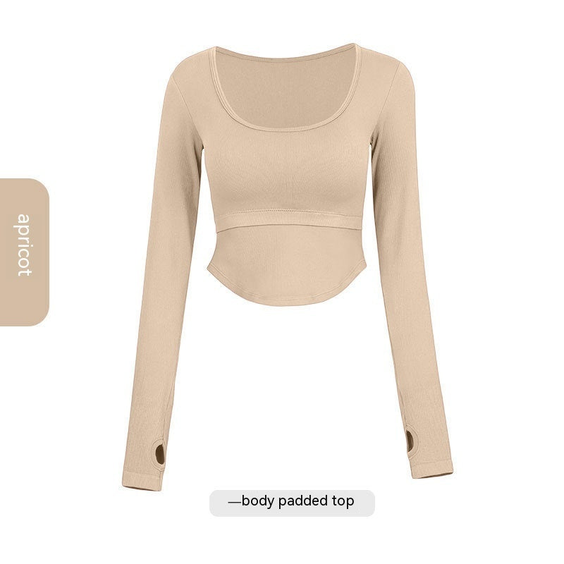 Thread Fitted Yoga Clothes Long Sleeve Women's One-piece With Chest Pad Skinny Slimming Fitness Sports Top