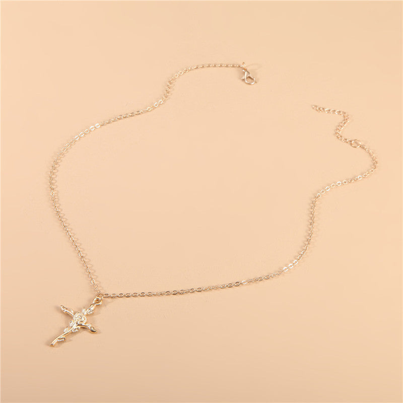 Alloy Rose Cross Pendant Necklace Earrings Earrings Necklace