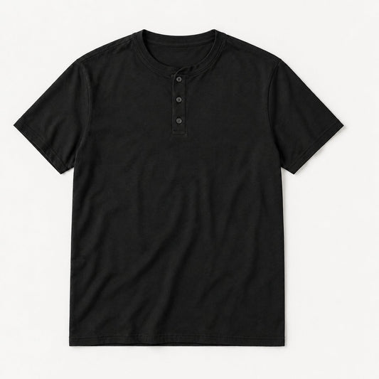 Black Henley Tee - Black