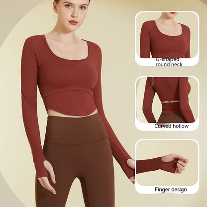 Thread Fitted Yoga Clothes Long Sleeve Women's One-piece With Chest Pad Skinny Slimming Fitness Sports Top
