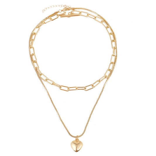 Gold Layered Necklace with Heart Pendant