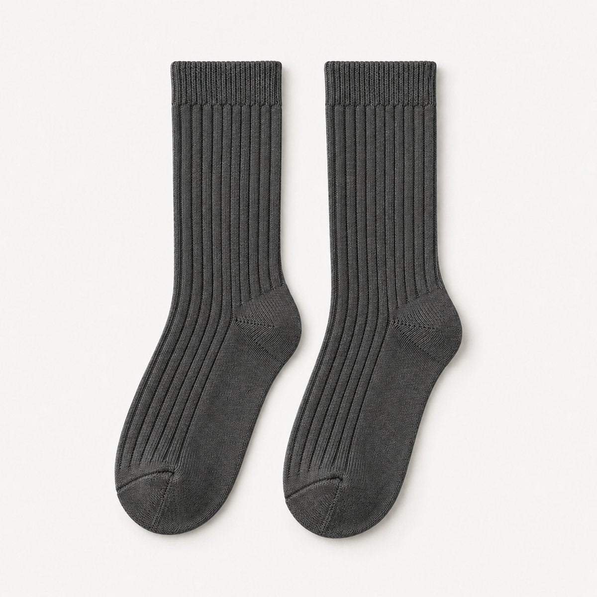 Ribbed Crew Socks - Charcoal